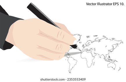 Hand writing World Map Earth Globe Vector line Sketched Up Illustrator, EPS 10.