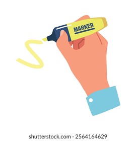 Hand writing with yellow marker
