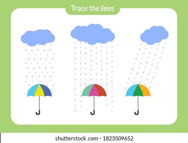 Hand writnig practice for children. Trace the rain drops. Vectoe illustration.