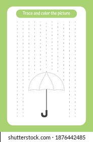 Práctica de escritura manual para niños. Rastrear las gotas de lluvia. Ilustración de Vectoe.