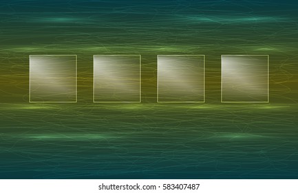 Hand written abstract background and four glass objects