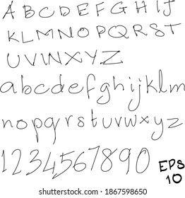 hand written alphabet font vector set
