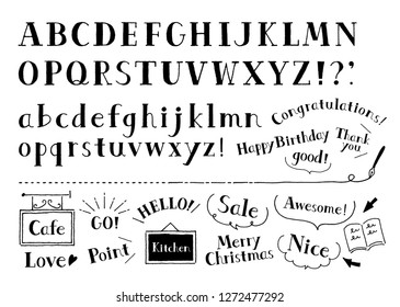 hand written alphabet and speech bubles