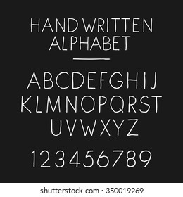 Hand written alphabet. Upper case hipster font. Negative.