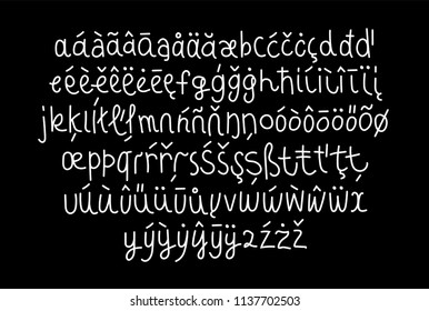Hand written awkward and childish school naive linear script font, monoline calligraphic font, personal lettering, signage typography, english alphabet, all lowercase letters with language support