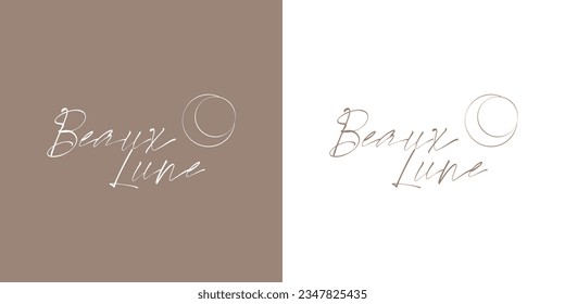 Hand written Beaux Luna logo design with a subtle line moon. Vector logo design. 