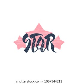 Hand written black and pink word "star" isolated vector design.