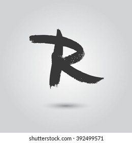 Hand written brush line alphabet. Letters R