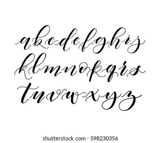 Hand written brush pen alphabet. Black and white elegant contrast letters. 