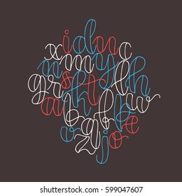 Hand written with brush pen ink latin alphabet. Colorful modern letters.
