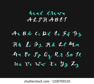 Hand written brush script alphabet with many variations of letters in vector. Creative hand writing, modern calligraphy. Hand lettering template for graphic design