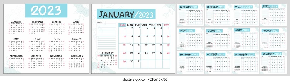 Hand Written Calendar 2023 Week Start Sunday Corporate Design Planner Template On The Green Pastel Minimalism Background