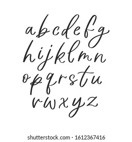 Hand written calligraphic alphabet with lowercase letters. Modern vector lettering can be used for wedding invitations, posters, prints. Vector hand made font black on white background