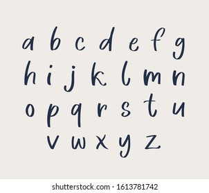 Hand written calligraphic alphabet with lowercase letters. Modern vector lettering can be used for wedding invitations, posters, prints. Vector hand made font black on white background