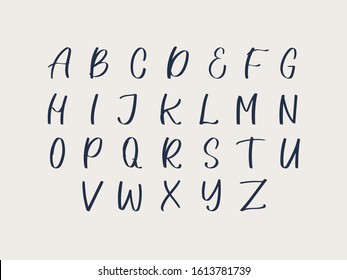 Hand written calligraphic alphabet with uppercase letters. Modern vector lettering can be used for wedding invitations, posters, prints. Vector hand made font black on white background