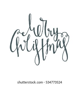 Hand written calligraphic grunge inscription Merry Christmas on white background. Lettering element for banner, greeting card, Christmas and New Year card, invitation, postcard. Vector illustration