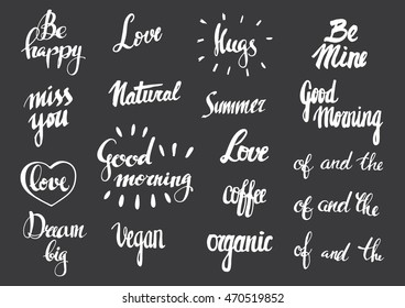 Hand written calligraphic vector words set. Lettering.