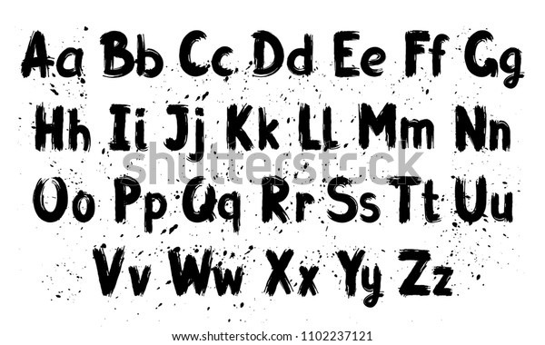 手書きの書字アルファベット 黒筆文字 Abcラテンアルファベット グランジフォントスタイル インクのはね ベクター画像 のベクター画像素材 ロイヤリティフリー