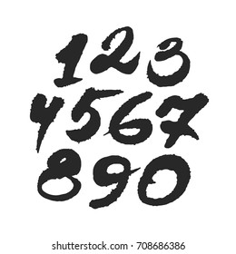 Hand written calligraphy numbers. Black on white background. Clipping paths included.