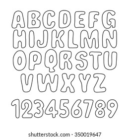 Hand written cartoon alphabet - Letters and numbers. 