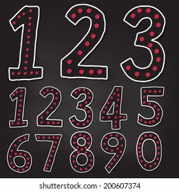 Hand written chalkboard number letters from 0 to 9, vector 