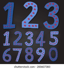 Hand written chalkboard number letters from 0 to 9, vector 