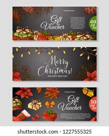 Hand written Christmas greeting. Holiday card in sketch style with elements. Invitation vintage chalk design with modern calligraphy. vector illustration.