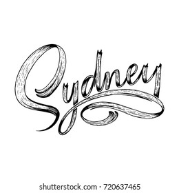 Hand written city name. Hand lettering calligraphy. Sydney. Hand made Lettering, vector illustration