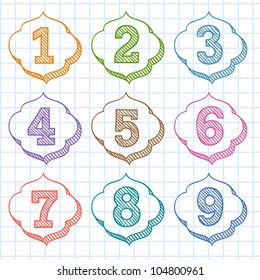 Hand written color figures in frames. Vector set