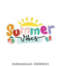 Diseño de tipografía de vibraciones de verano coloridas a mano