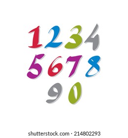 Hand written colorful vector numbers, stylish drawn numbers set.