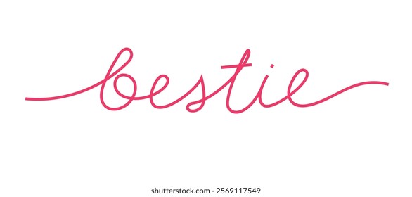 Hand written cursive word Bestie, referring to best friend. Cute calligraphic vector illustration, isolated on white. Editable stroke