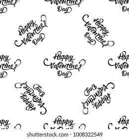 Hand written doodle Happy Valentines Day on white isolated background. Cute pattern label design.
