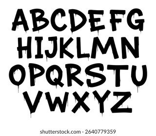Hand written dripping font. Vector design alphabet set, isolated grunge design with paint drops.