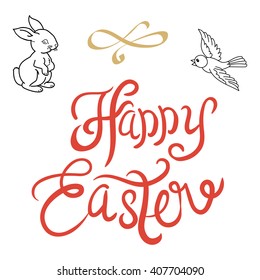 Hand written Easter phrases .Greeting card text templates with Easter isolated on white background. Happy easter lettering modern calligraphy style.