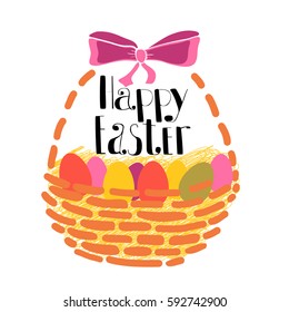 Hand written Easter phrases .Greeting card text templates with Easter eggs on vector background. Happy easter lettering