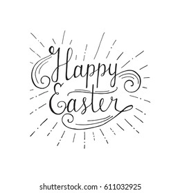Hand written Easter phrases .Greeting card text templates with Easter eggs isolated on white background. Happy easter lettering modern calligraphy style.