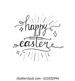 Hand written Easter phrases .Greeting card text templates with Easter eggs isolated on white background. Happy easter lettering modern calligraphy style.
