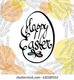 Hand written Easter phrases .Greeting card with text template isolated on white background. Happy festive lettering vintage calligraphy style. Spring celebration. Seasonal Traditional egg symbol