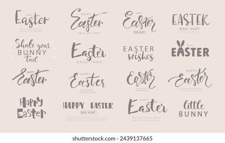 Frases de Pascua escritas a mano. Feliz Semana Santa con letras de estilo caligrafía moderna. Conjunto de inscripciones para el diseño de tarjetas de felicitación, banners y materiales promocionales. Ilustración vectorial.