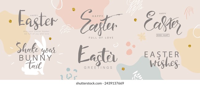 Hand written Easter phrases. Happy easter lettering modern calligraphy style. Set of inscriptions for the design of greeting cards, banners, and promotional materials. Vector illustration.