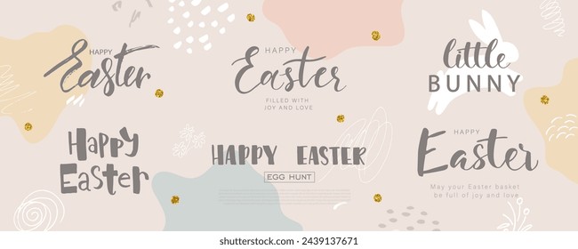 Hand written Easter phrases. Happy easter lettering modern calligraphy style. Set of inscriptions for the design of greeting cards, banners, and promotional materials. Vector illustration.