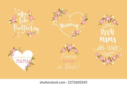 Hand written elements in german saying "Happy mothers day" "Best Mom ever" - great for cards, prints, banners