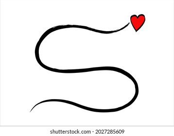 Hand Written English Letter S with a Cute Red Heart Vector
