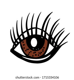 Hand written eye. concept of optics, good vision. logo or print. flat vector illustration isolated on white background