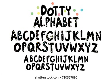 Hand written font and alphabet with color dot, cute font vector