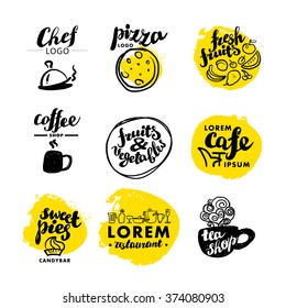 Hand written font lettering. Cute hand drawn logo template. Good for cafe, bar, pizza, catering, restaurant insignia, print, menu cover, any advertising, leaflet, flyer, card design. Font design.