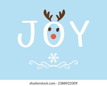 Hand written font with reindeer cartoon face and snowflake on blue background vector.