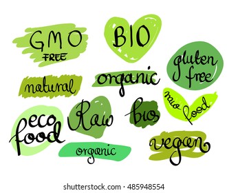 Hand written food stickers  vector