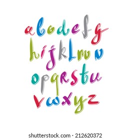 Hand written fresh vector font, stylish drawn alphabet letters set.